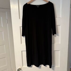 Eileen Fisher Stretch Jersey Black 3/4 Sleeve Dress